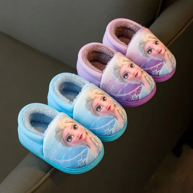 Disney princesa elsa inverno crianças salto chinelos de algodão para meninas quente congelado crianças algodão preto roxo sapatos planos tamanho 24-40