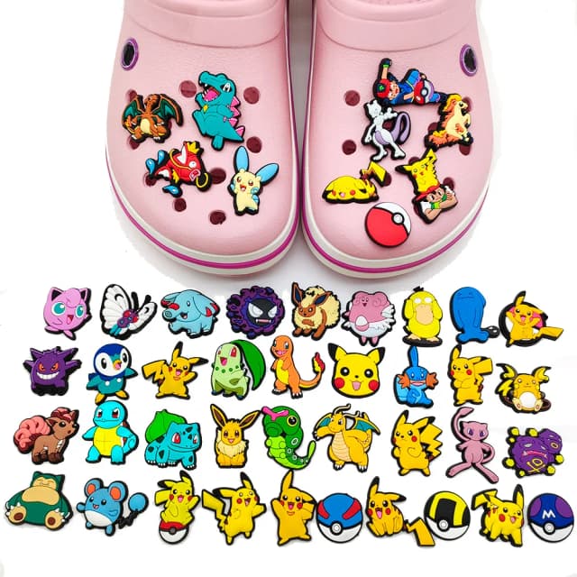 10/20/27/57 pçs kawaii pokemon pikachu tênis fivela anime charizard squirtle chinelo acessórios decration diy sandálias presentes