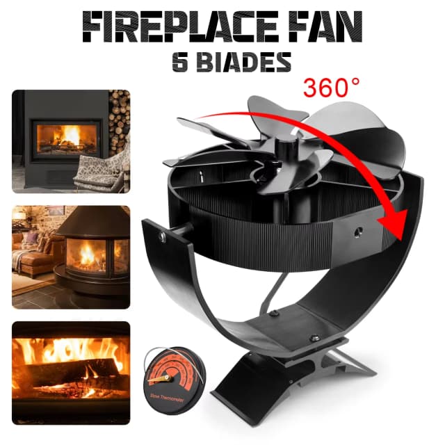 Ventilador de fogão movido a calor com 6 lâminas, ventilador giratório 360 para lareira, queimador de madeira, eco-ventilador silencioso, distribuição de calor eficiente