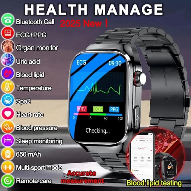 2025 novo ácido úrico gordura no sangue relógio inteligente masculino ecg + ppg pulso pressão arterial bluetooth chamada esportes para xiaomi saúde rastreamento relógio