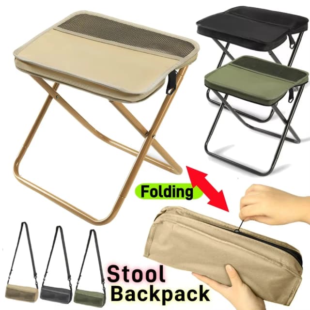 Banqueta dobrável para lazer ao ar livre, camping e caminhadas, viagens de pesca, banco portátil estilo bolsa de ombro conveniente para armazenamento