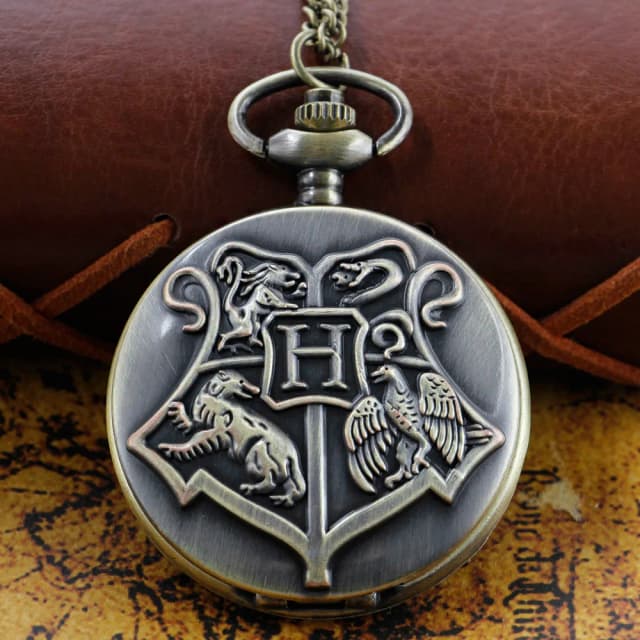 H Academy Badge Shield Pingente Caixa de Bronze Relógio de Bolso de Quartzo Romano Digital Vintage Relógio Lembrança Masculina e Feminina