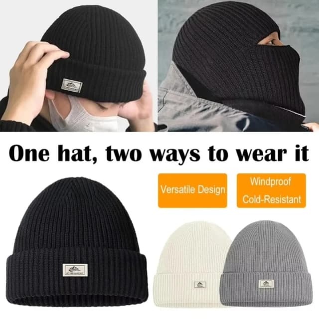 Inverno térmico balaclava máscara masculina de malha engrossar à prova de vento à prova de frio esqui correndo earmuffs capa facial completa 2 em 1 gorro chapéu