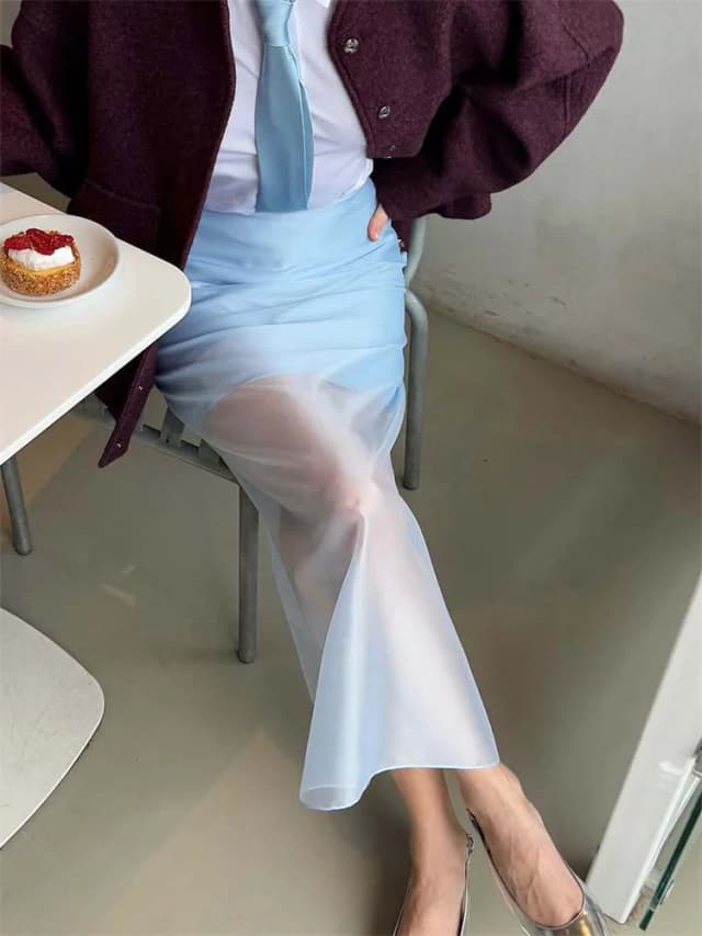 Tossy verão transparente cintura alta saia longa feminino fino retalhos casual sólido commute y2k saia feminina malha maxi saia 2025