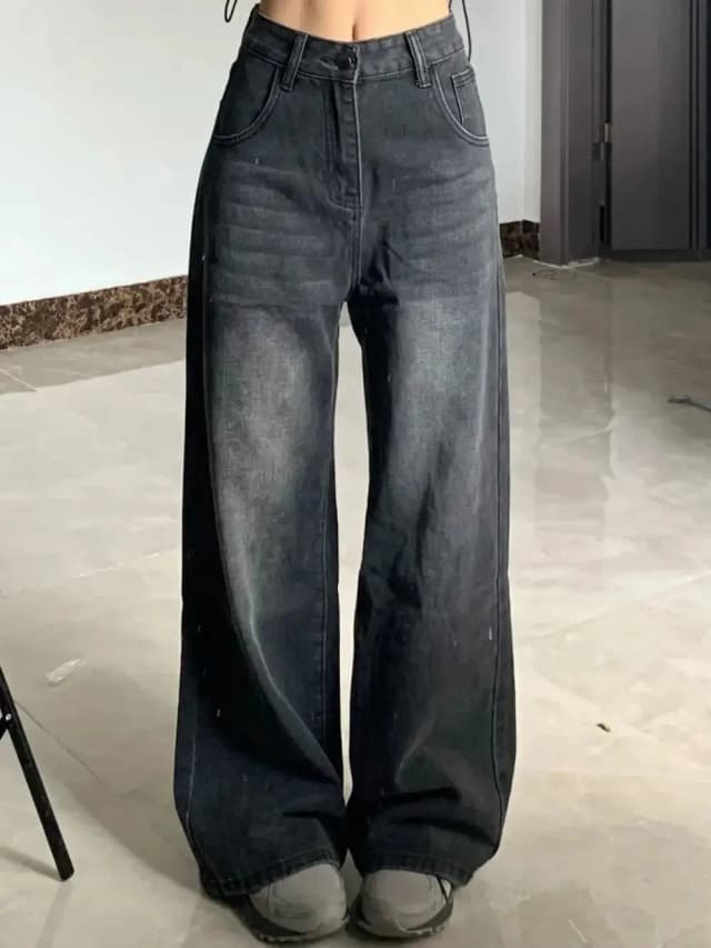 Emagrecimento jeans de cintura alta para mulher em forma de pêra solto ajuste de perna reta sino bottoms plus size feminino denim calças