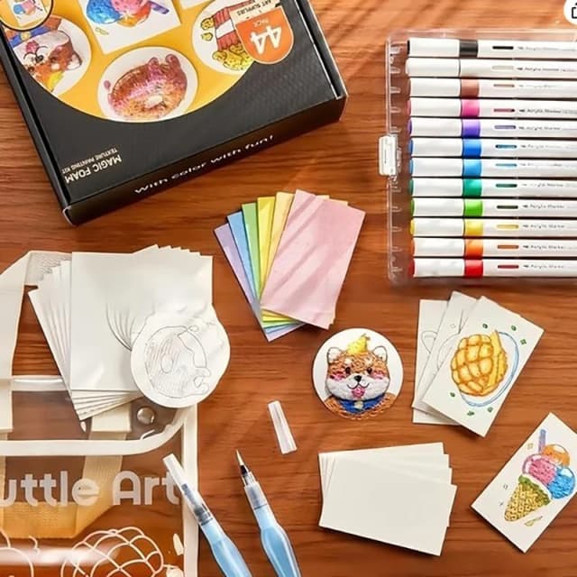 Com canetas de desenho kit de pintura de textura mágica com 10 papel de pintura de espuma 12 marcadores diy canetas de desenho de bolha para pintura arte artesanato
