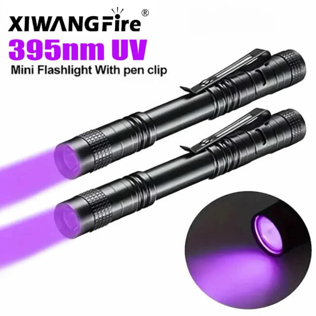 Lanterna uv 395nm, tocha ultravioleta com clipe de caneta, baterias aaa portáteis usadas, luz violeta, detector de urina de animal de estimação, lâmpada uv