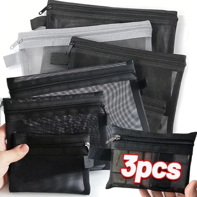 1/3 pçs malha clara sacos de cosméticos pequeno grande preto saco de maquiagem portátil viagem organizador caso batom bolsa de armazenamento