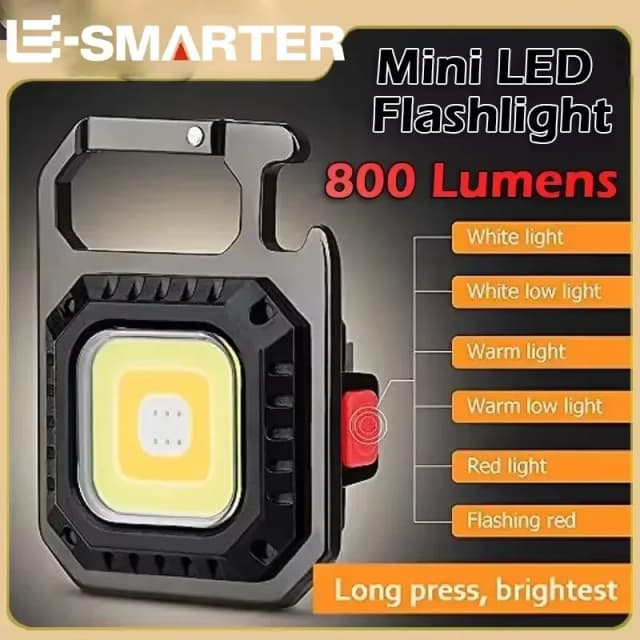 Mini lanterna LED magnética COB para acampamento ao ar livre luz de trabalho de bolso 800 lúmens USB recarregável 7 modos holofotes