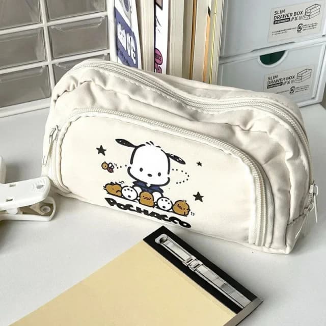 Pochacco anime kawaii caneta saco bonito dos desenhos animados estudante caixa de lápis caso papelaria grande capacidade saco de armazenamento cosméticos presentes