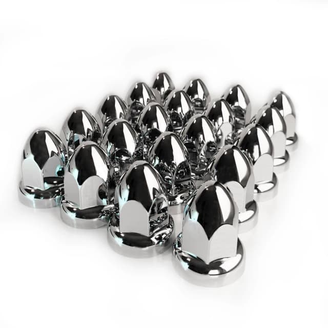 20 peças abs plástico cromado 33mm rosca cravado lug porca cobre estilo foguete parafuso bala flangeada empurrar para semi caminhões reboques