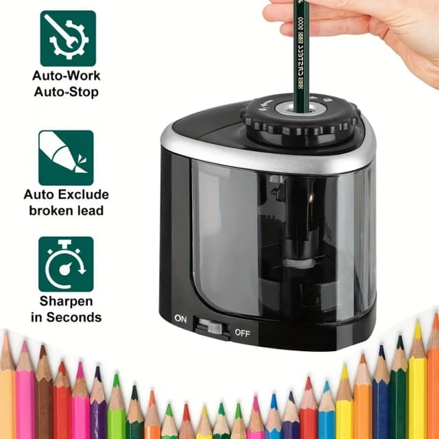 Conjunto de apontador elétrico, apontador de lápis automático de mesa adequado para lápis (6-8mm) para estudantes, escola, escritório, papelaria