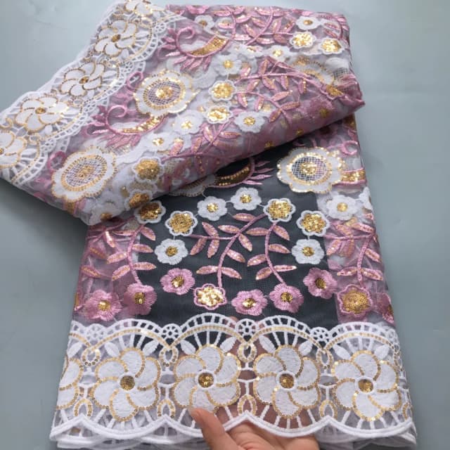 Tecido de renda de tule de malha azul lantejoulas vestido de noiva de luxo francês bordado tecido de renda africana 2025 material líquido de alta qualidade a3812