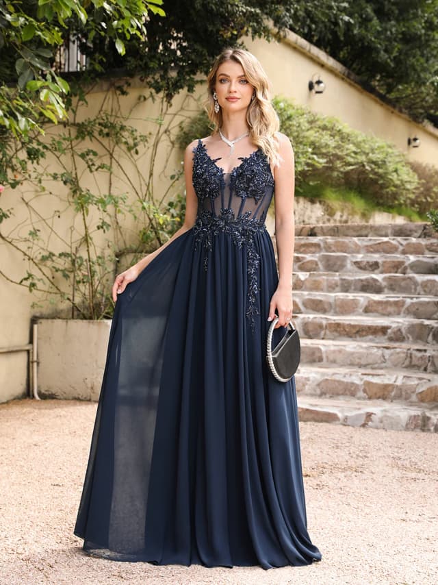 Cintas de espaguete azul marinho uma linha vestidos de noite 2025 elegante frisado apliques ilusão vestidos de baile festa formal vestido de gala