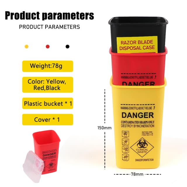 Balde de coleta de ferramentas afiadas de plástico para tatuagem, lâmina de ferramenta afiada para manuseio de agulhas, caixa de armazenamento de fragmentos de aparador de sobrancelha, 1 peça