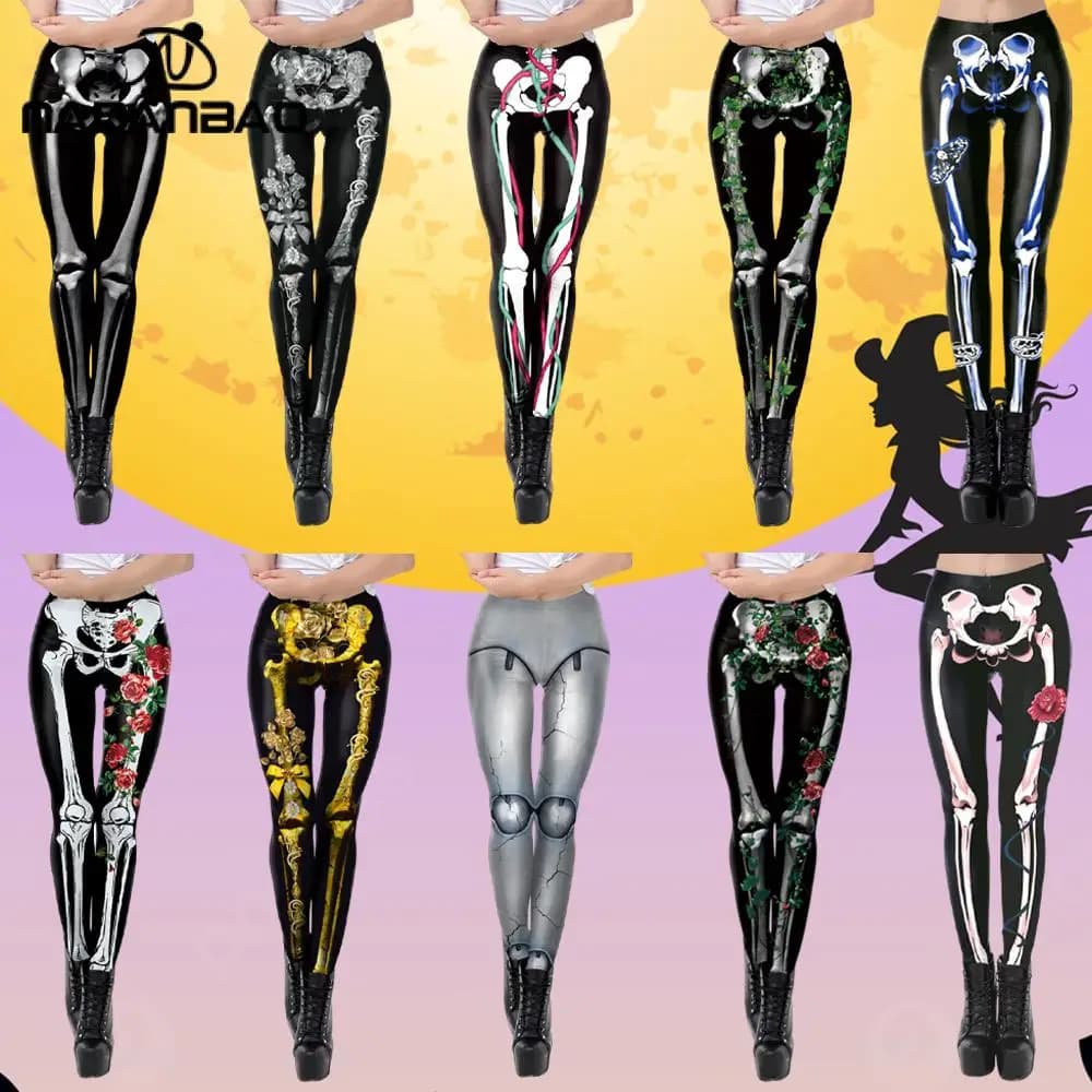 Nadanbao leggings femininas rosa crânio impressão calças de festa de halloween festival férias streetwear feminino meados wasit calças apertadas