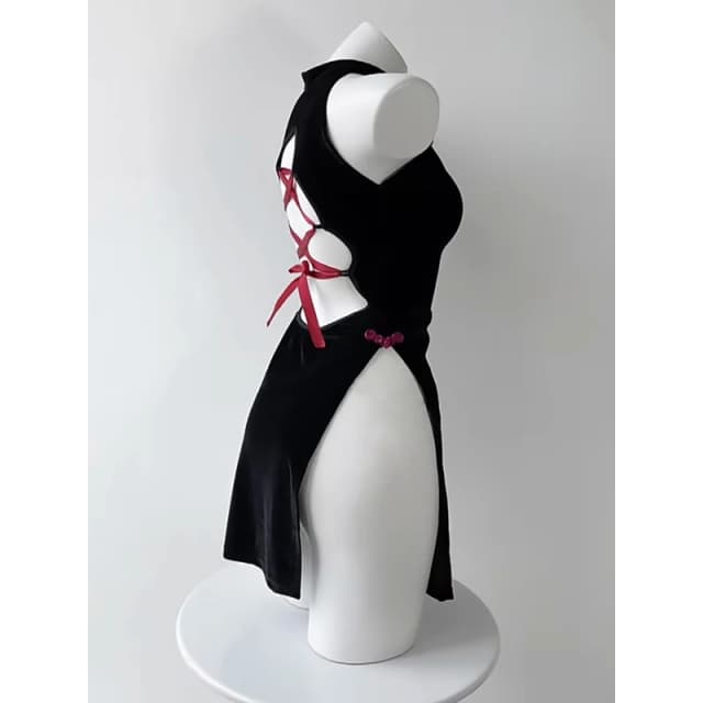 Fsia Sexy de Líder de Gogo para o Ano Novo, Traje de Performance DS, Robe Vintage em Vermelho e Preto com Laço, Fsia ...