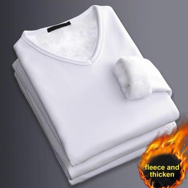 Inverno masculino topo com decote em v veludo forrado quente camiseta manga longa pulôver macio casual masculino base superior plus size masculino bottoming camiseta