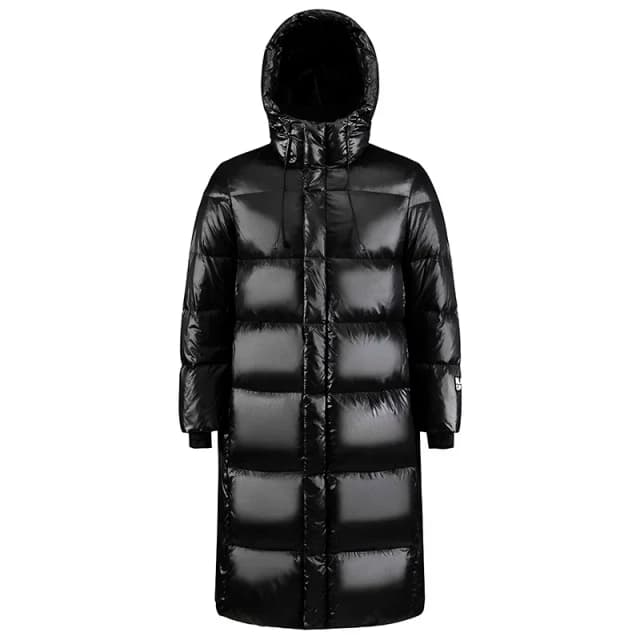Inverno masculino com capuz jaqueta high-end preto ouro brilhante ultra leve pato branco para baixo casaco moda longo casal quente acolchoado casaco