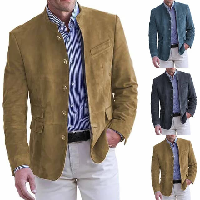 Outono inverno masculino casual camurça blazer jaqueta manga longa cor sólida único breasted botão moda jaquetas
