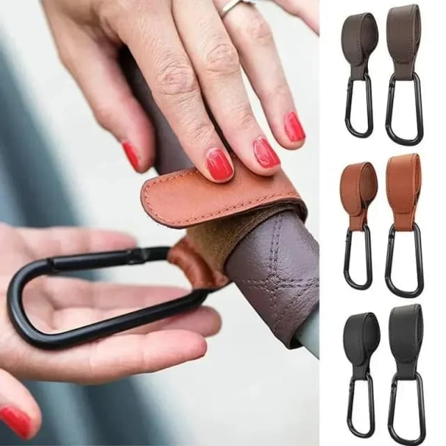 1/2 pçs ganchos de carrinho de bebê-organizador de carrinho de bebê de couro do plutônio para saco de fraldas acessórios de viagem com fivela de escalada