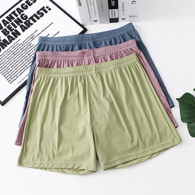 3 unidades/pacote na moda sólida gelo seda fina pijama pj calças legal respirável cetim cuecas masculinas alta elástica mid-rise pijamas boxers