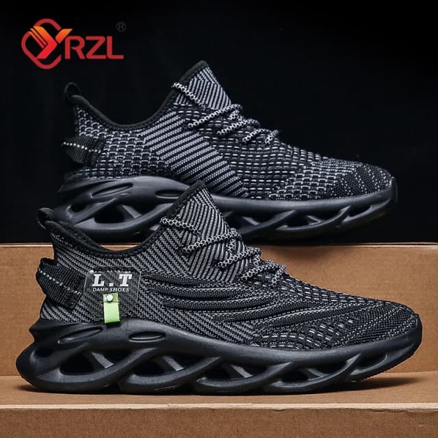 Yrzl masculino esportes correndo preto sapatos de corrida tênis casuais ao ar livre malha respirável feminino luz absorção de choque tênis preto