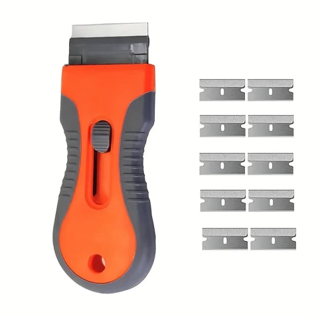 1 conjunto de lâmina de remoção de cola com 10 lâminas, faca de ajuste telescópico, ferramenta raspador de limpeza para remover etiquetas, adesivos, pintura