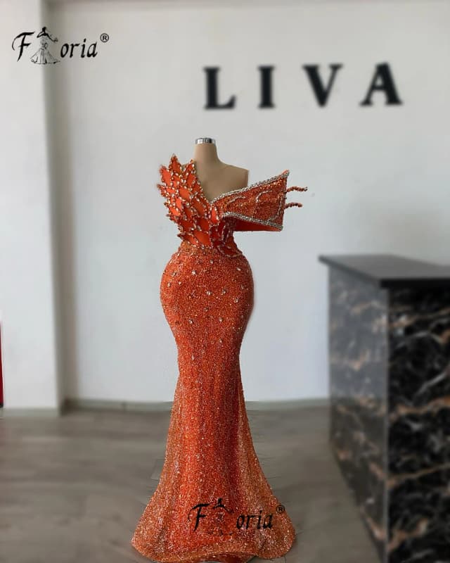 Elegante laranja vestido de baile contas apliques de cristal 3d formal vestido de noite personalizado cocktail robes longues soirées élégante 2025