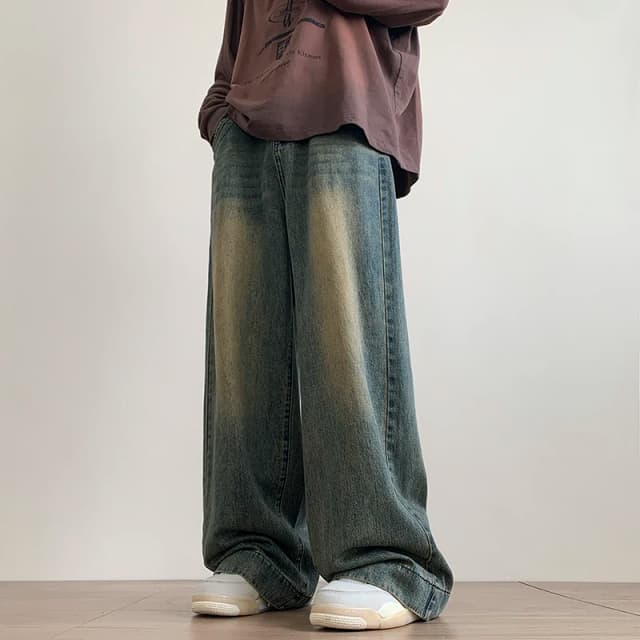 Angustiado vintage azul calças de brim dos homens calças jeans de perna larga masculino oversize streetwear moda casual baggy jeans retos