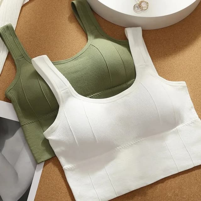 Tops cortados para mulheres, construído em Sutiãs, sem costura, sem fio, confortável, sexy, suporte acolchoado, ioga, treino, esportes