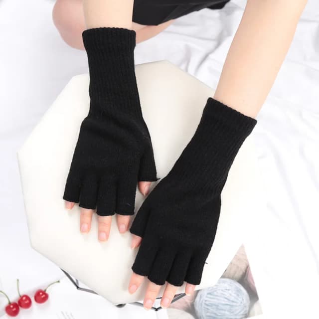 Luvas longas pretas sem dedos de malha para homens mulheres quentes estiramento elástico moda inverno ao ar livre mitten acessórios de ciclismo