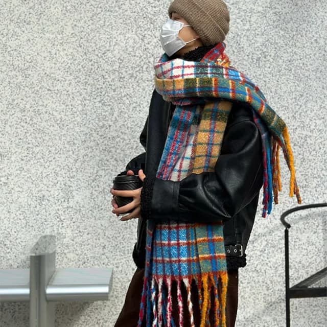 Vintage colorido xadrez cashmere borla cachecol engrossado inverno quente casual coreano cachecol xale pashmina mohair cachecol para mulher