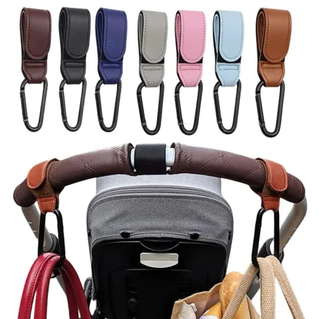 Ajustável PU Leather Cart Hooks, Baby Stroller Hook, Pram Hook Organizer, Fralda Bag Hanger, Acessórios para crianças, 2pcs