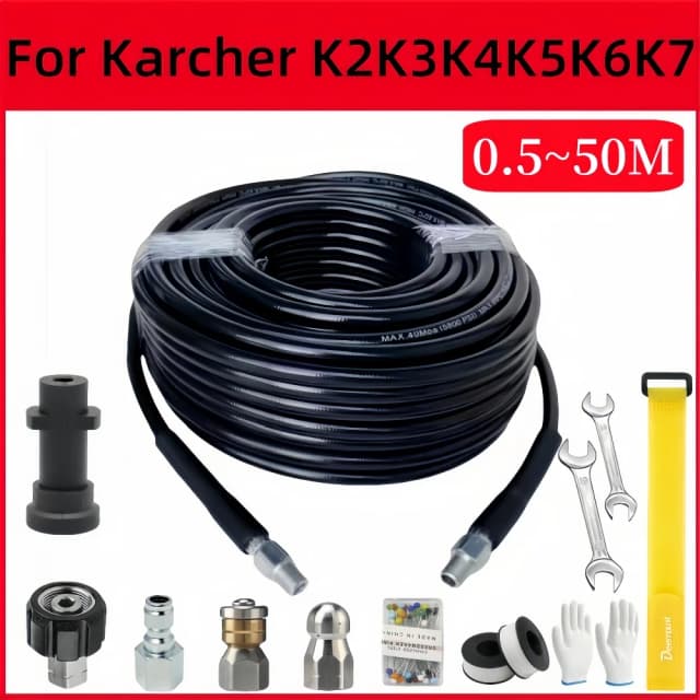 Kit de limpeza de tubulação de mangueira de drenagem de esgoto, 0.5m-50m, lavadora de pressão, bocais de limpeza de pressão, bico rotativo, para karcher