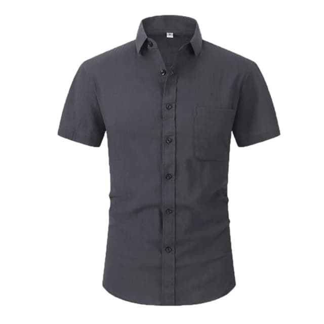 Linha de algodão venda quente camisas de manga curta masculina verão cor sólida turn-down colarinho casual estilo praia plus size