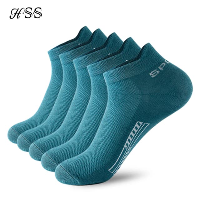 Hss 5 pares de algodão orgânico meias masculinas tornozelo malha respirável esportes meia casual atlético verão fino curto sokken plus size EU40-46