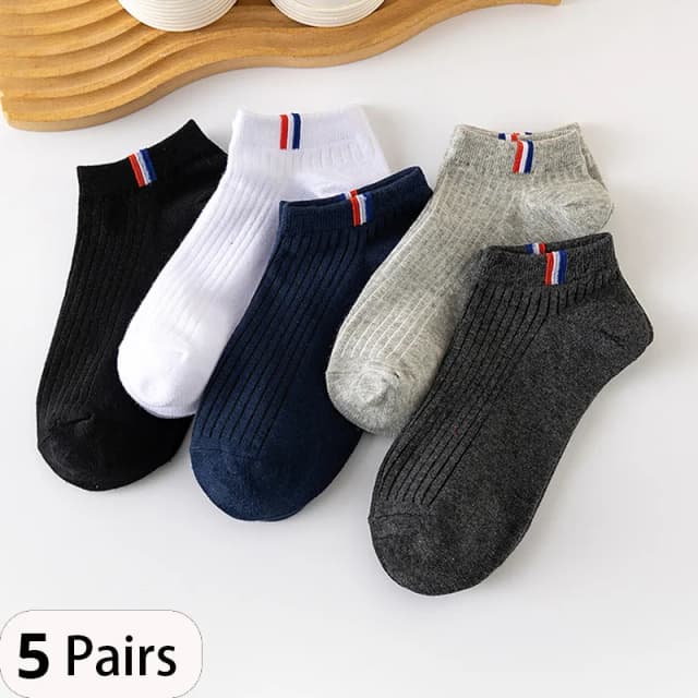 5 pares de meias finas de algodão para verão, cor lisa, masculinas, casuais, respiráveis, absorventes de suor, meias de calibração