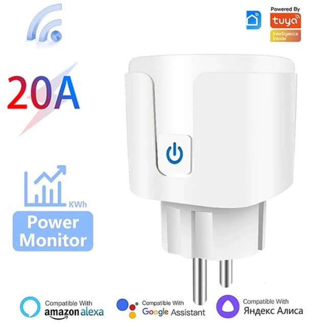 Tuya tomada inteligente wifi ue 16a/20a com monitor de energia função temporização controle voz funciona com alexa googlehome