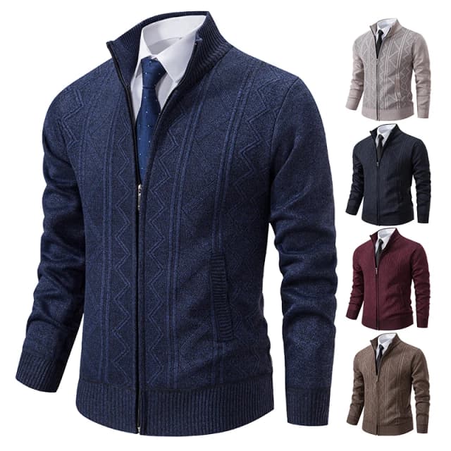 Jaqueta de malha grossa masculina outono inverno quente gola de malha cardigan masculino inteligente casual camisola casaco de tricô homem