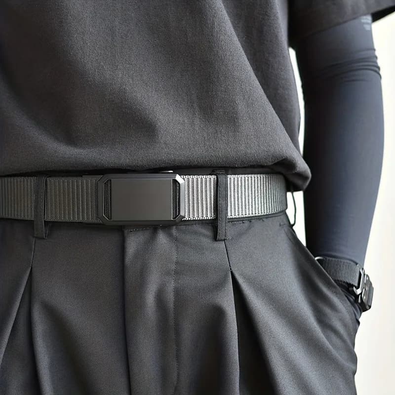 Cinto masculino com fivela de metal automática, cinto tático de trabalho ao ar livre, fivela automática desdentado para cintos de lona esportivos