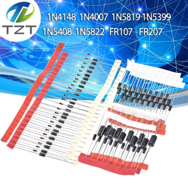 TZT 1N4148 1N4007 1N5819 1N5399 1N5408 1N5822 FR107 FR207,8 valores = 100 unidades