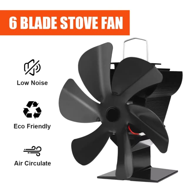 Ventilador de fogão movido a calor com 6 lâminas, mini ventilador de lareira, queimador de madeira, eco-ventilador silencioso, aquecedor de lareira, distribuição de calor eficiente