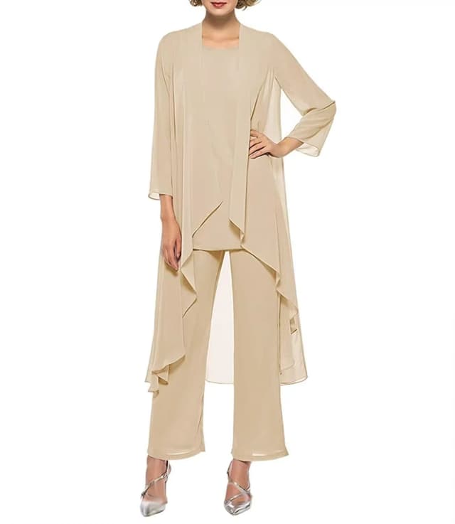 Conjunto feminino de 3 peças, vestido de mãe da noiva, vestido de festa, calça, negócios, elegante, formal, chiffon, plus size, para casamento formal