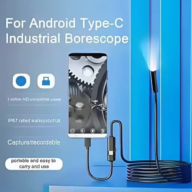 Câmera endoscópica USB-C de 7,0 mm, IP67 à prova d'água com 6 LEDs ajustáveis, boroscópio flexível para inspeção de Android/PC/telefone