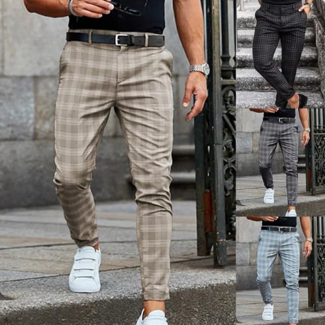 Padrão xadrez moda masculina calças xadrez solta outono inverno vintage calças masculinas negócios casual perna reta calças finas