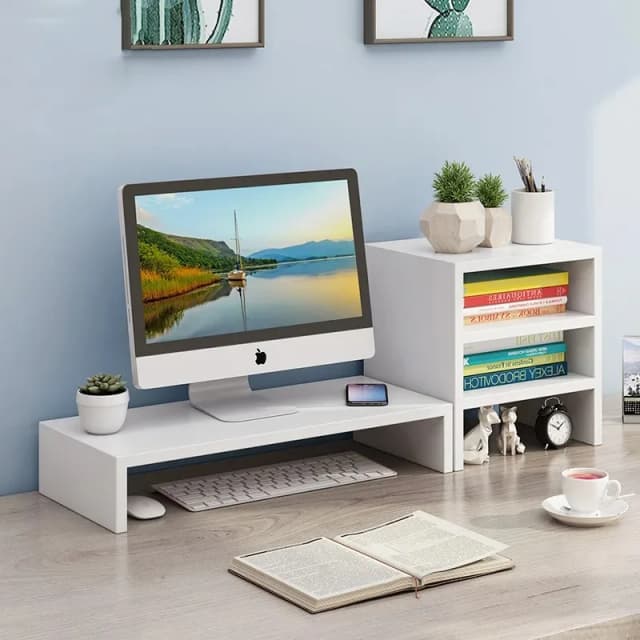 Suporte mais alto para computador de mesa, prateleira de mesa para escritório, base de armazenamento de tela, notas