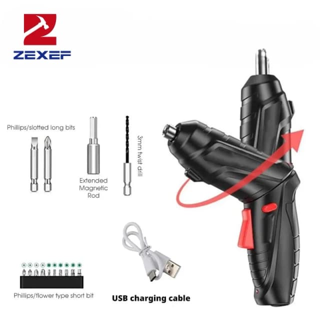 Zexef conjunto de ferramentas elétricas 3.6v, para manutenção e reparo doméstico, bateria de lítio 1800mah, mini furadeira elétrica, chave de fenda sem fio