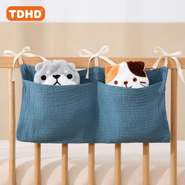 Tdhd 1 pacote de dupla camada carrinho de bebê artefato de armazenamento berço pendurado borda saco de armazenamento multifuncional macio e dobrável