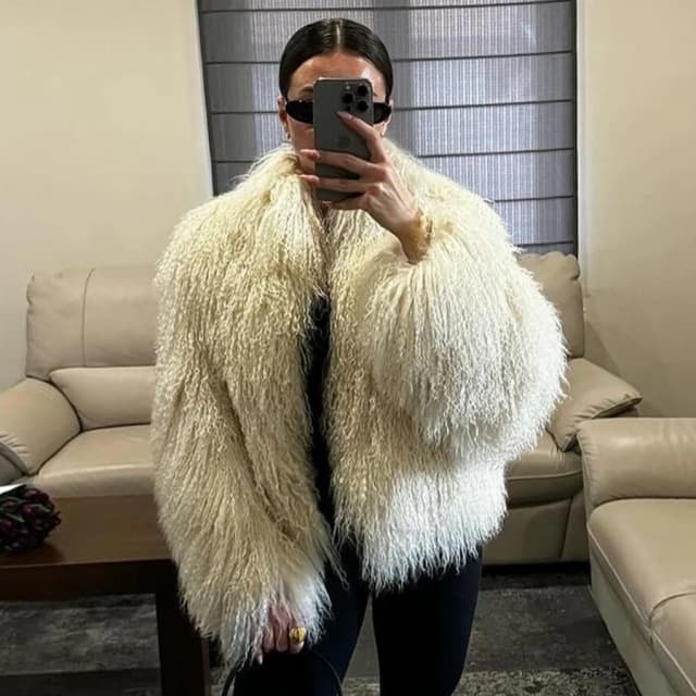 Jaqueta de pele mongol genuína para mulheres, casaco de peles de cordeiro, casacos curtos, roupas tibetanas, inverno, novo